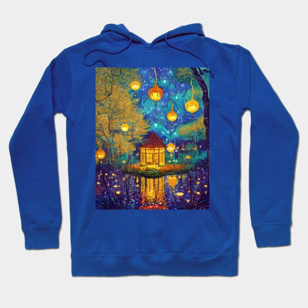 Magic Lantern Lighting Lake Water Pond Reflection Watercolor Hoodie by The Little Store Of Magic